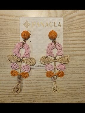 Nordstrom Pink, Orange & Natural Woven Statement Drop Earrings